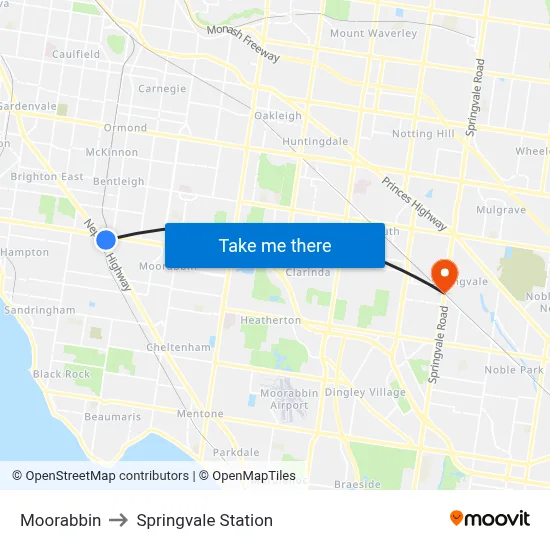 Moorabbin to Springvale Station map