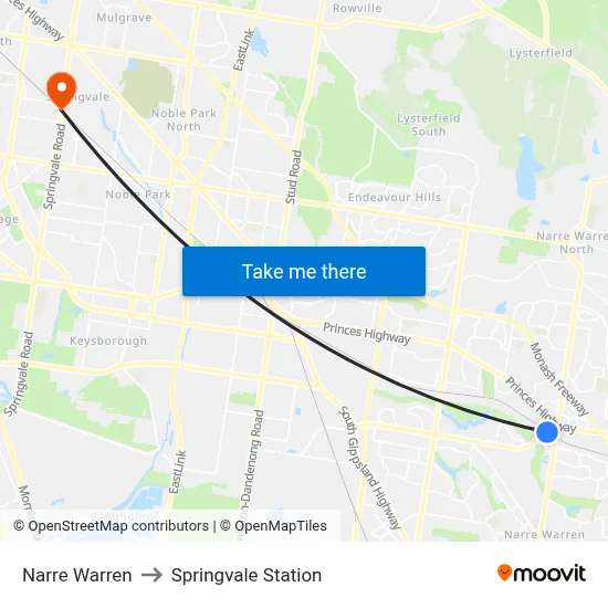 Narre Warren to Springvale Station map