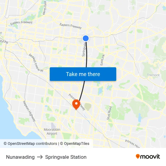 Nunawading to Springvale Station map