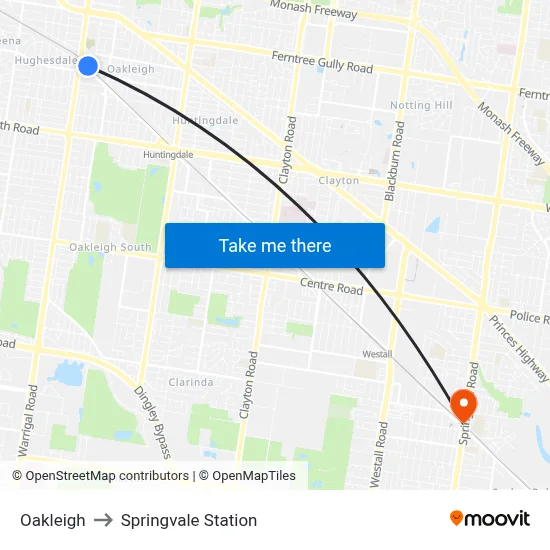 Oakleigh to Springvale Station map