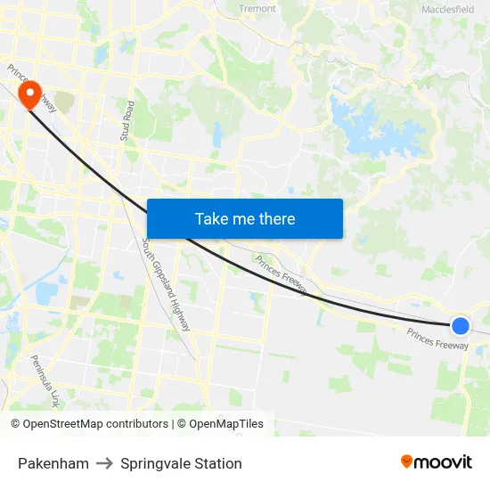 Pakenham to Springvale Station map