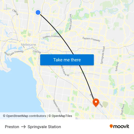 Preston to Springvale Station map