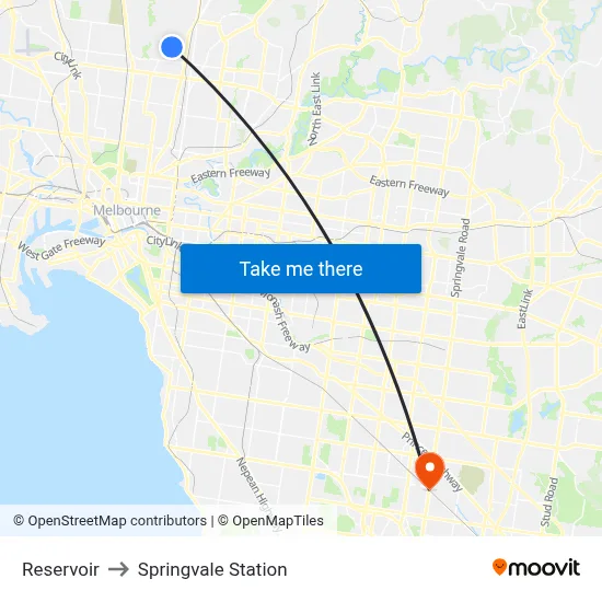 Reservoir to Springvale Station map