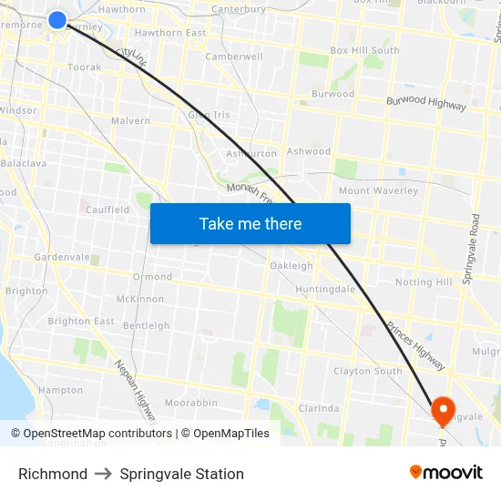 Richmond to Springvale Station map
