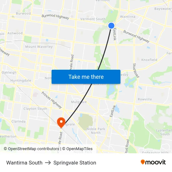 Wantirna South to Springvale Station map
