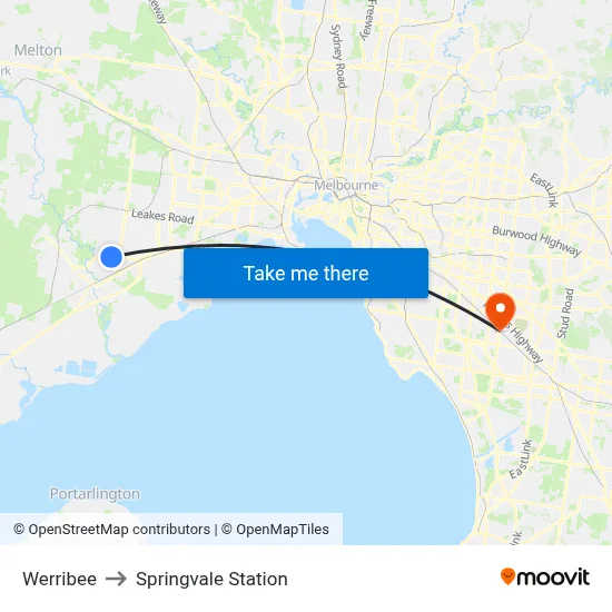 Werribee to Springvale Station map