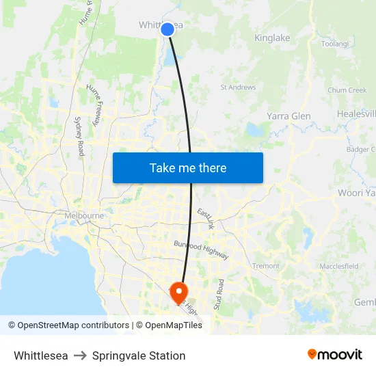 Whittlesea to Springvale Station map