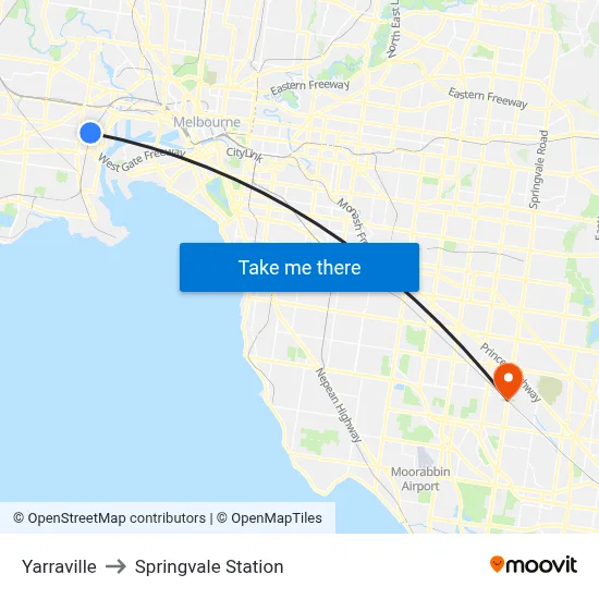 Yarraville to Springvale Station map