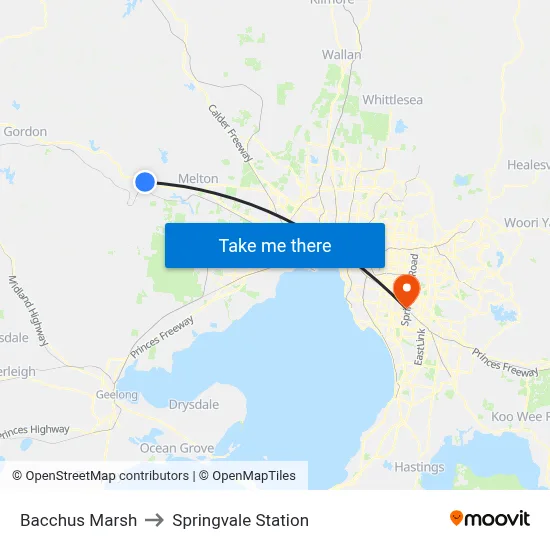 Bacchus Marsh to Springvale Station map