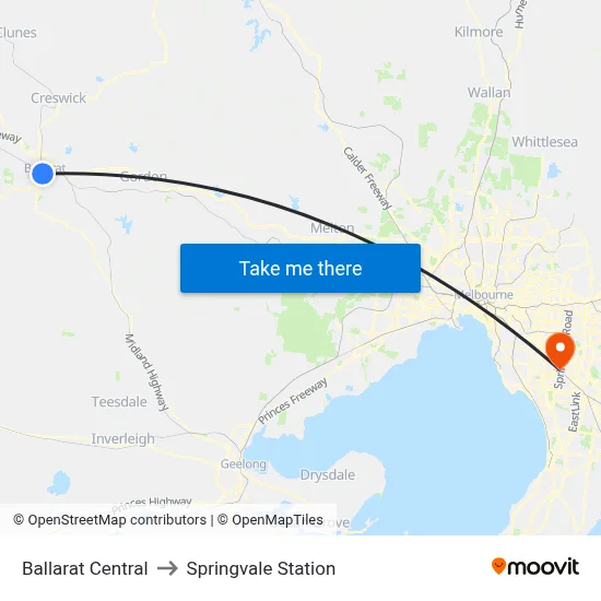 Ballarat Central to Springvale Station map