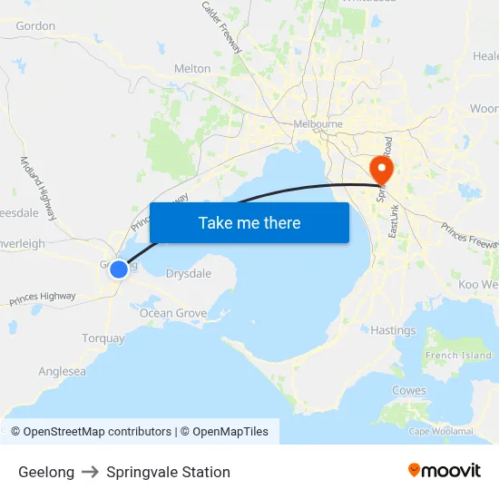 Geelong to Springvale Station map