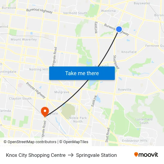 Knox City Shopping Centre to Springvale Station map