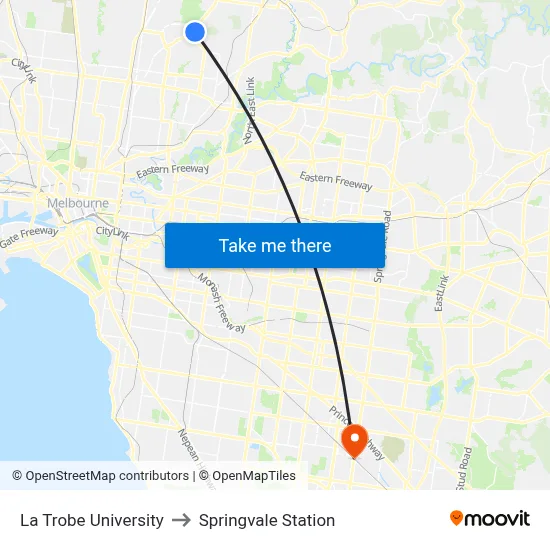 La Trobe University to Springvale Station map