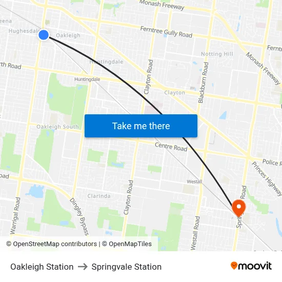 Oakleigh Station to Springvale Station map