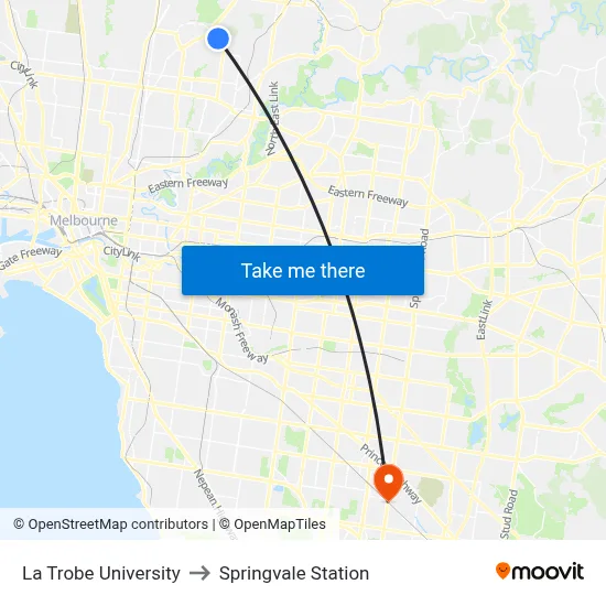 La Trobe University to Springvale Station map