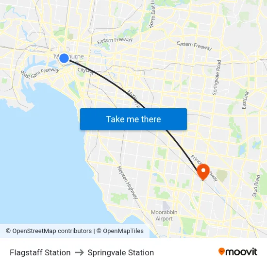 Flagstaff Station to Springvale Station map
