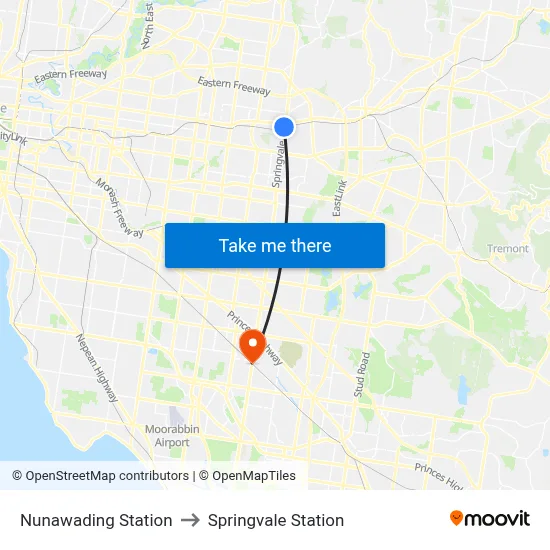 Nunawading Station to Springvale Station map