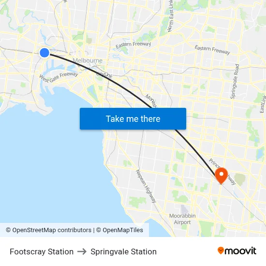Footscray Station to Springvale Station map