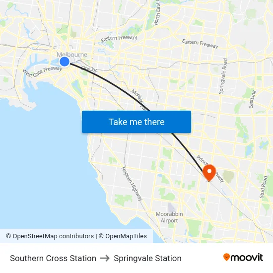 Southern Cross Station to Springvale Station map