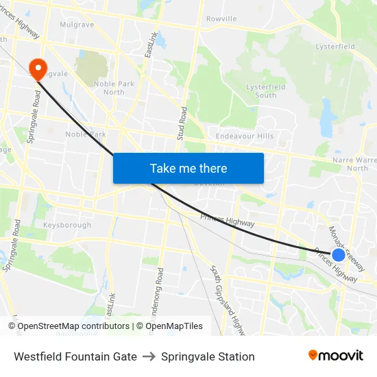 Westfield Fountain Gate to Springvale Station map