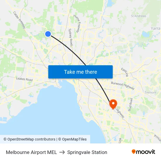 Melbourne Airport MEL to Springvale Station map