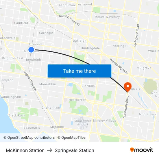 McKinnon Station to Springvale Station map