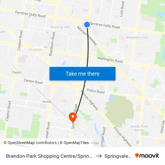 Brandon Park Shopping Centre/Springvale Rd (Mulgrave) to Springvale Station map