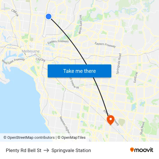 Plenty Rd Bell St to Springvale Station map