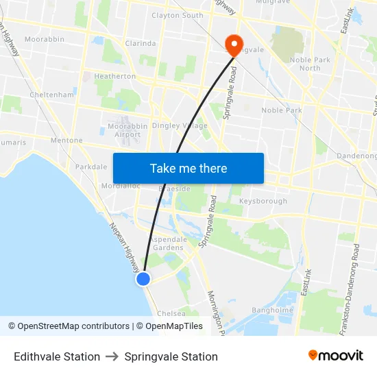 Edithvale Station to Springvale Station map