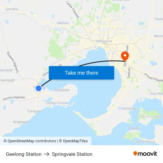 Geelong Station to Springvale Station map