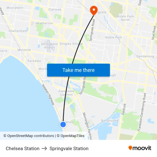 Chelsea Station to Springvale Station map