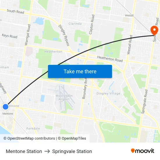 Mentone Station to Springvale Station map