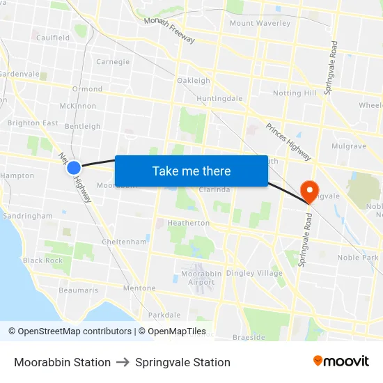 Moorabbin Station to Springvale Station map