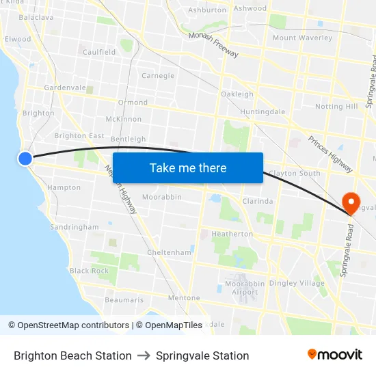 Brighton Beach Station to Springvale Station map