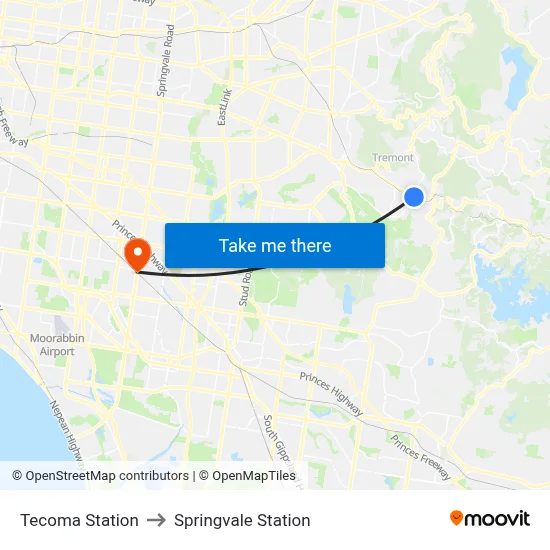 Tecoma Station to Springvale Station map