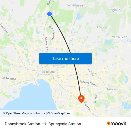 Donnybrook Station to Springvale Station map