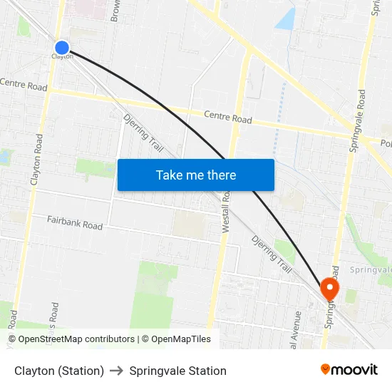 Clayton (Station) to Springvale Station map