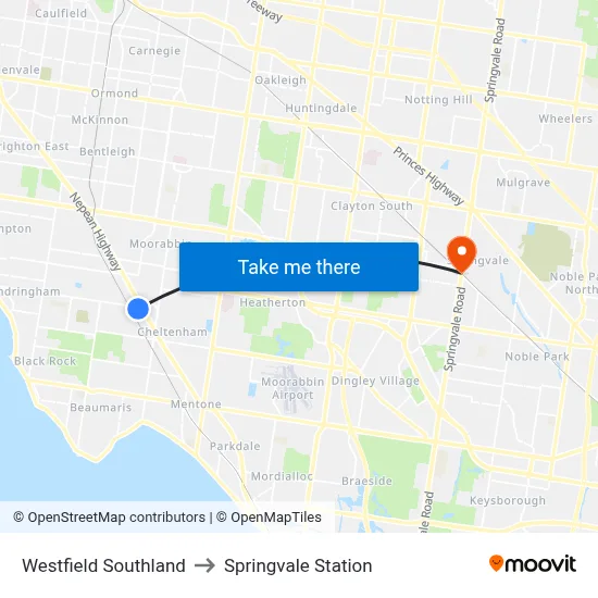 Westfield Southland to Springvale Station map