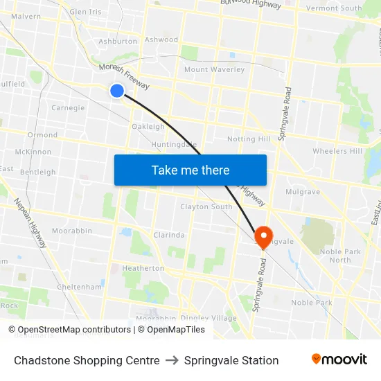 Chadstone Shopping Centre to Springvale Station map