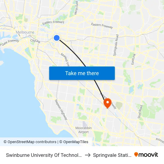 Swinburne University Of Technology to Springvale Station map