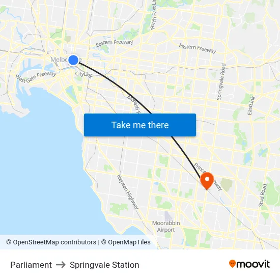 Parliament to Springvale Station map