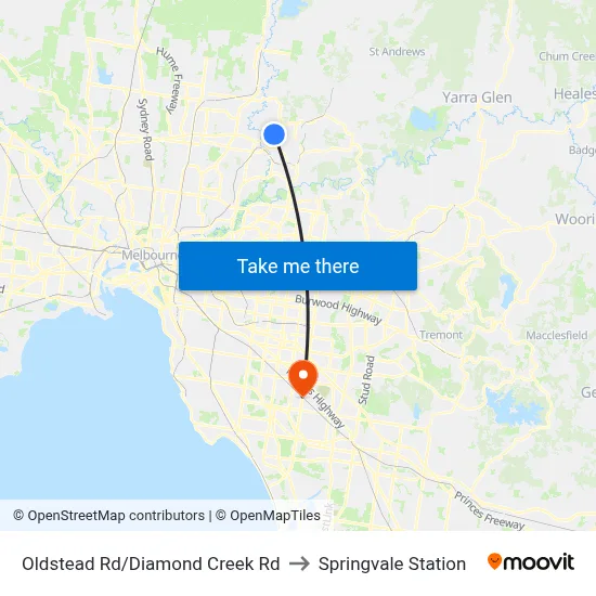 Oldstead Rd/Diamond Creek Rd to Springvale Station map