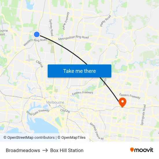 Broadmeadows to Box Hill Station map