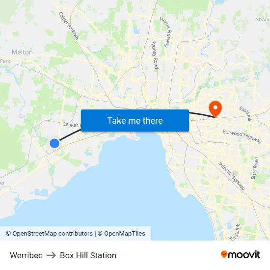 Werribee to Box Hill Station map