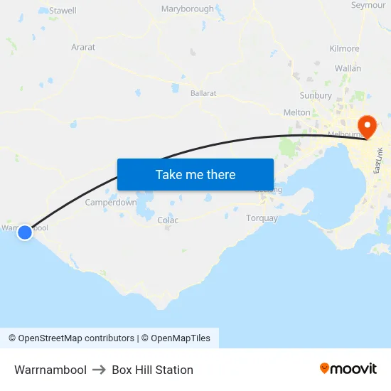 Warrnambool to Box Hill Station map