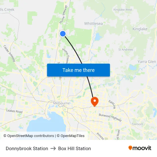 Donnybrook Station to Box Hill Station map