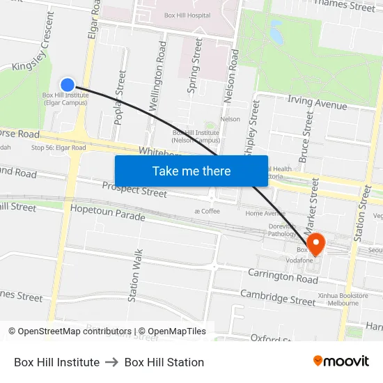 Box Hill Institute to Box Hill Station map