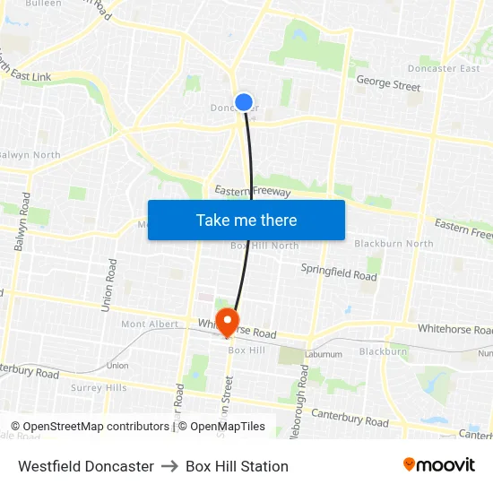 Westfield Doncaster to Box Hill Station map