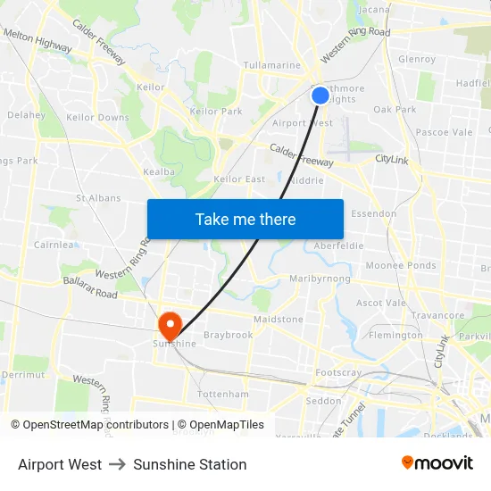 Airport West to Sunshine Station map