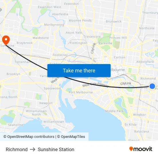Richmond to Sunshine Station map
